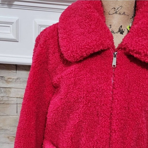 Sam Edelman pink faux fur fuzzy fleece‎ pink teddy jacket Size large new!!! - Picture 8 of 16